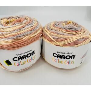 Caron Cotton Painterly Cakes Yarn "SEAEHELL" Lot of 2!! Cream Tan Gray Neutrals